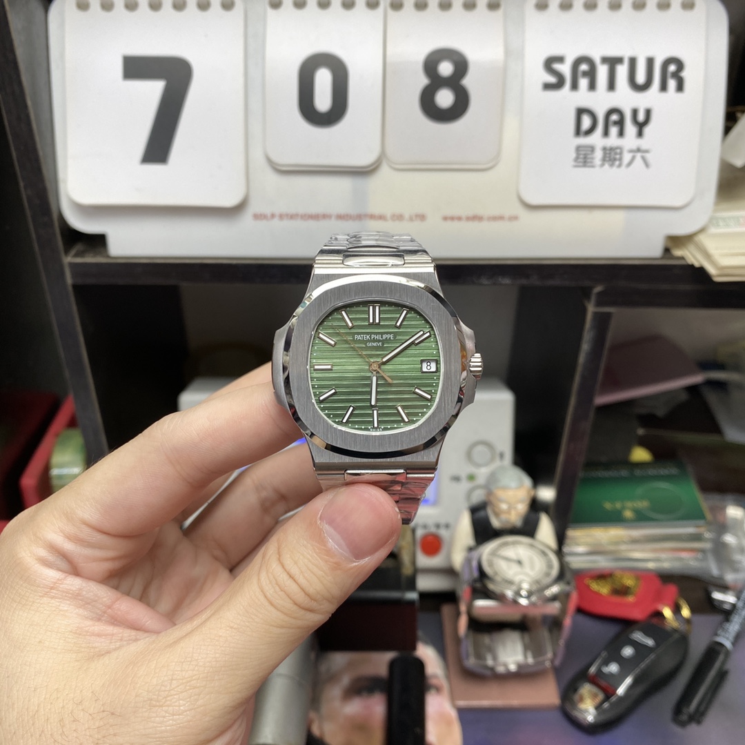 Patek Philippe Nautilus series 57111A-014, Olive Green Dial with Steel Bracelet, 40mm Size.