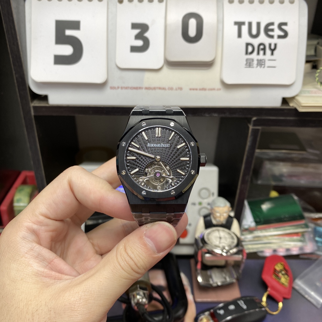 Audemars Piguet Royal Oak Offshore Series 26522CE.OO.1225CE.01, Black Case Black Dial Tourbillon Watch, 41mm Size.
