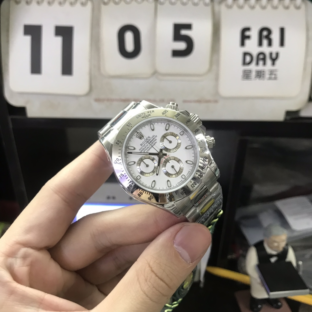 Rolex Cosmograph Daytona Series with white dial 904L steel Bezel, 40 mm size.