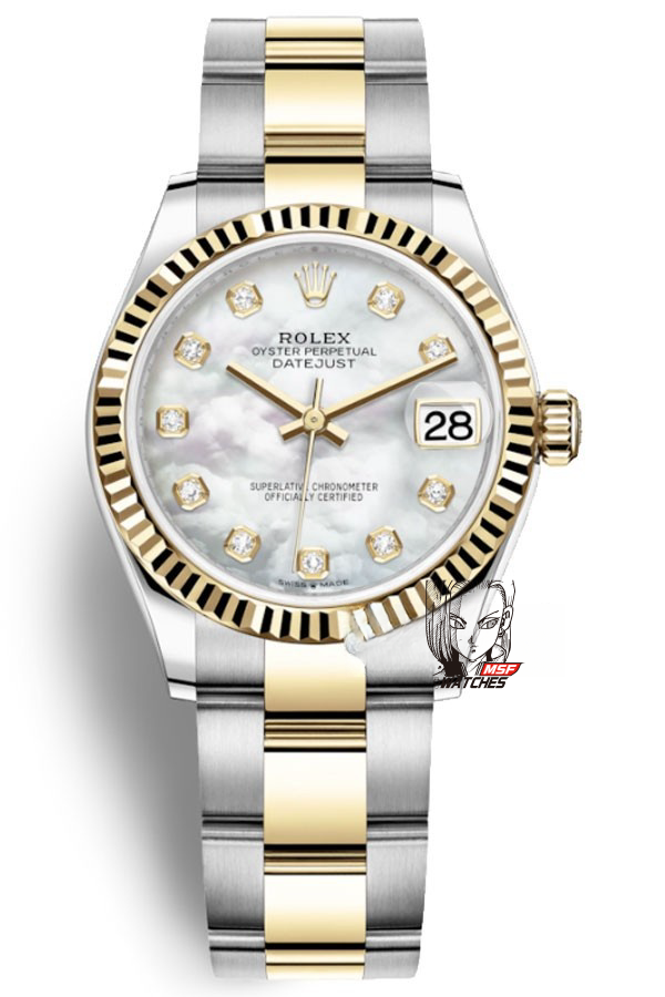 Rolex Datejust Series m278273-0027, Mother-of-Pearl Dial with Diamond Hour Markers Fluted Bezel, 31mm size, Oyster stainless steel bracelet.