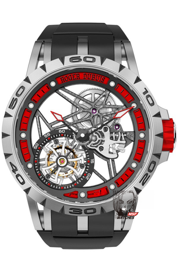 Roger Dubuis Royal Oak Series RDDBEX0545, Red Rubber Strap Titanium Case Carbon Fiber Movement Skeleton, 45mm Size.
