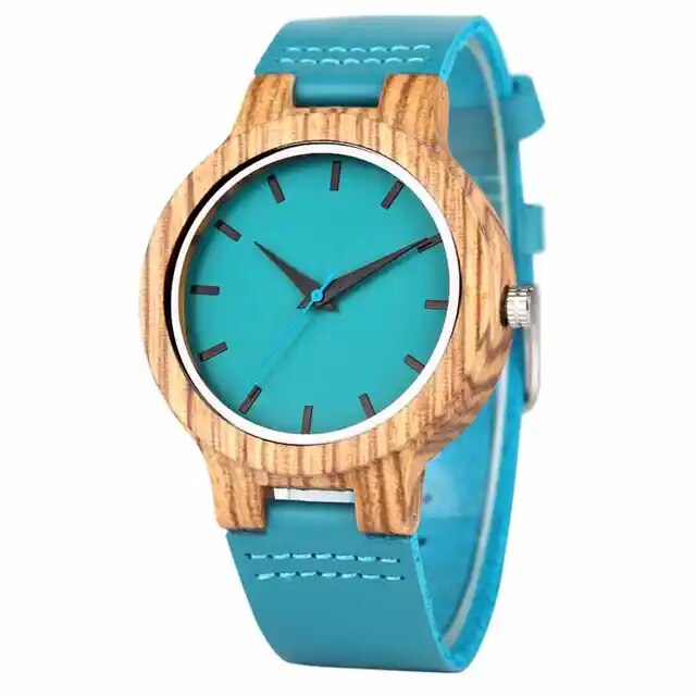 HAND-MADE Top Luxury Royal Blue Wood Watch Quartz Wristwatch 100% Natural Bamboo Clock Fashion Leather Valentine's Day Best Gifts 2020 NEW