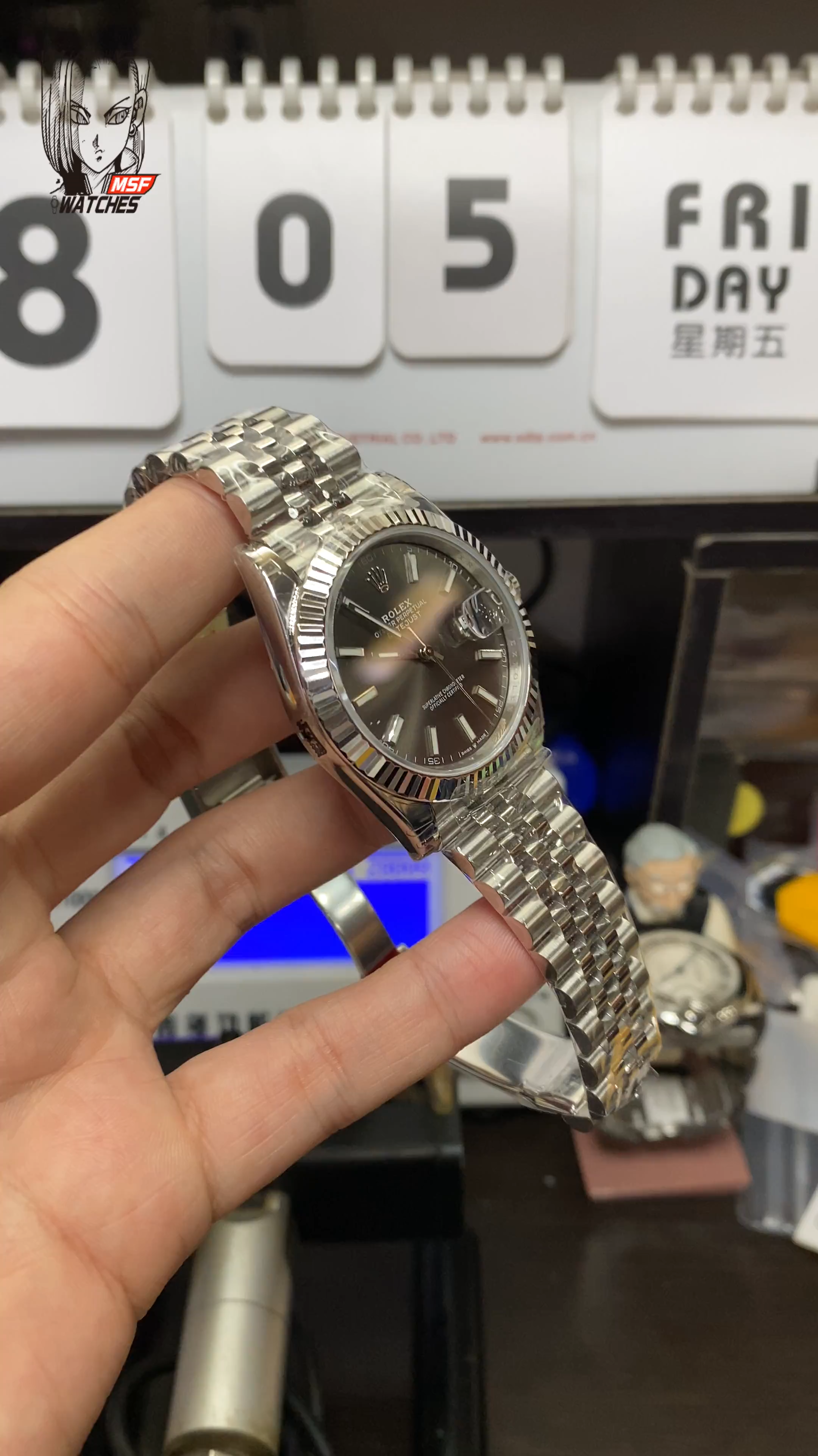 Rolex Datejust Series m126334-0014, Dark Grey Dial Fluted Bezel, 41mm Size.Jubilee strap