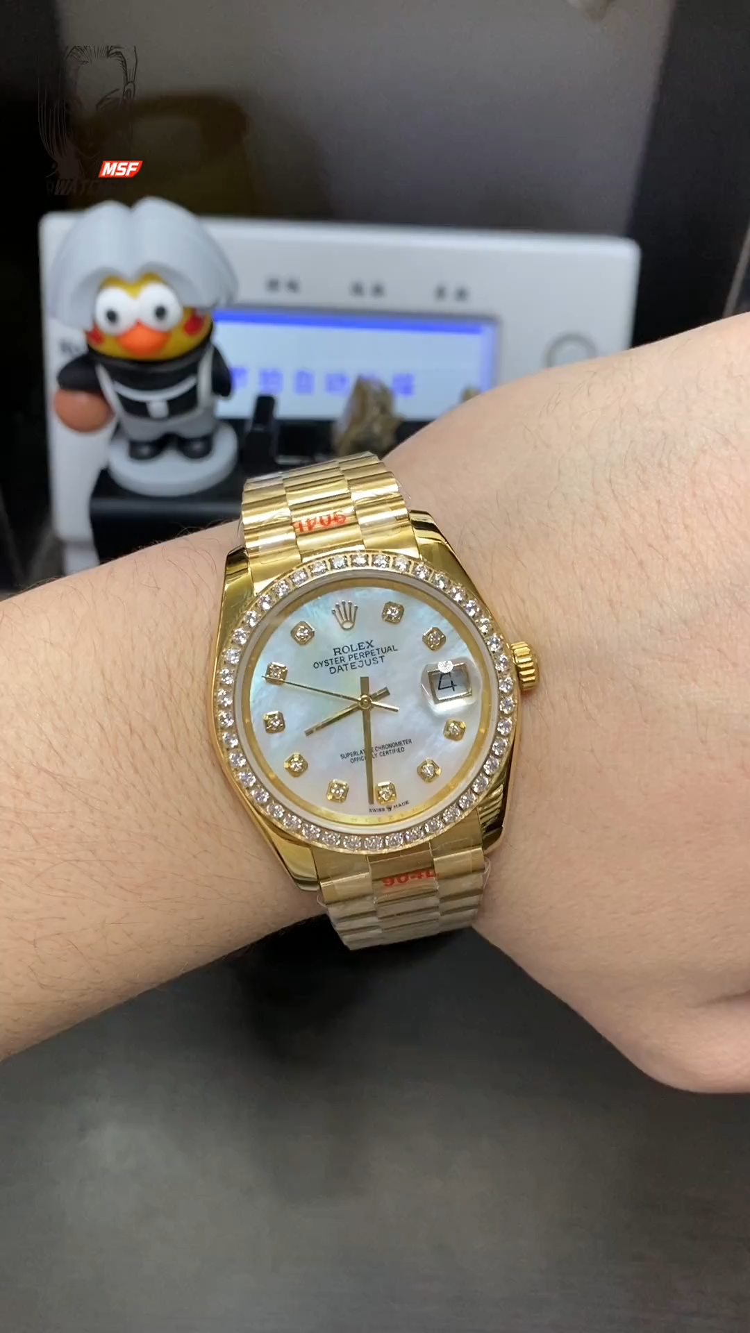 Rolex Datejust Series 116243-63603, Full Gold Diamond Bezel, 36mm Size, Three-Link Steel Bracelet.