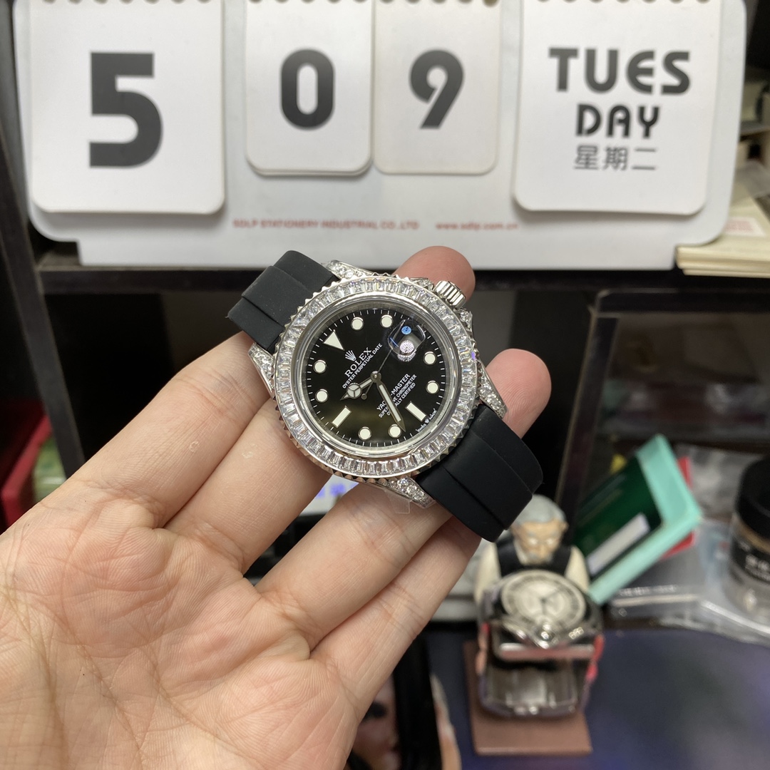 Rolex Yacht-Master Series FULL DIAMOND Case Black Dial, 40mm size.