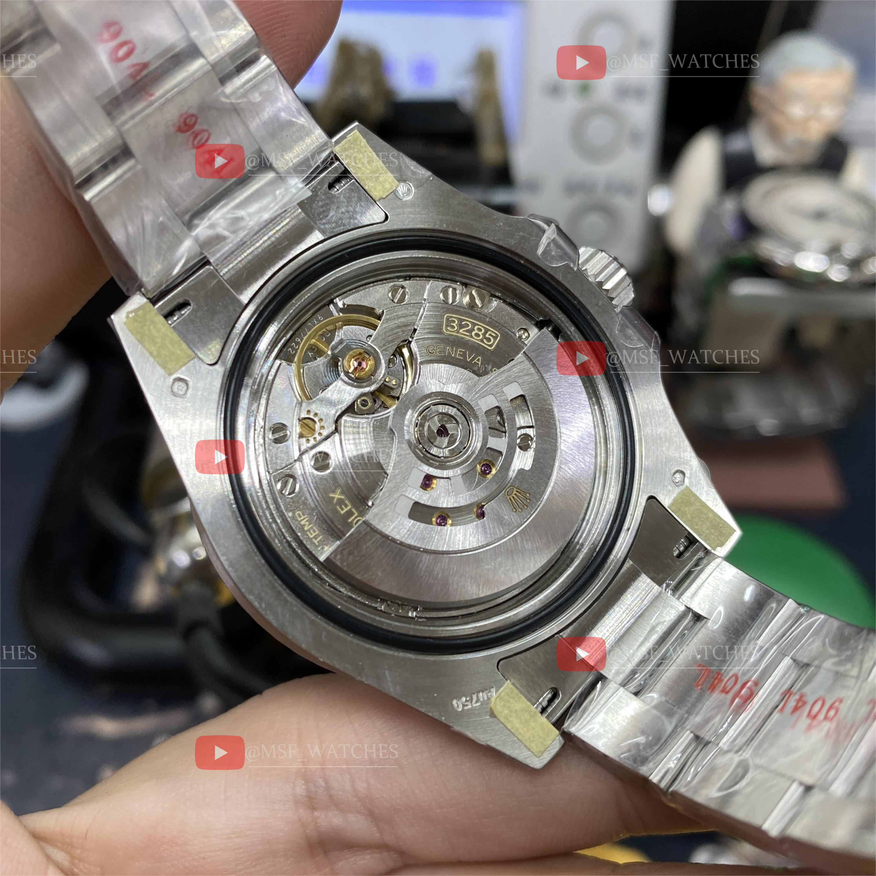 Rolex GMT-Master II series m126713grnr-0001, InterGold Black/Grey Ceramic Bezel InterGold Five-Bead Chain Steel Bracelet, 40mm size.