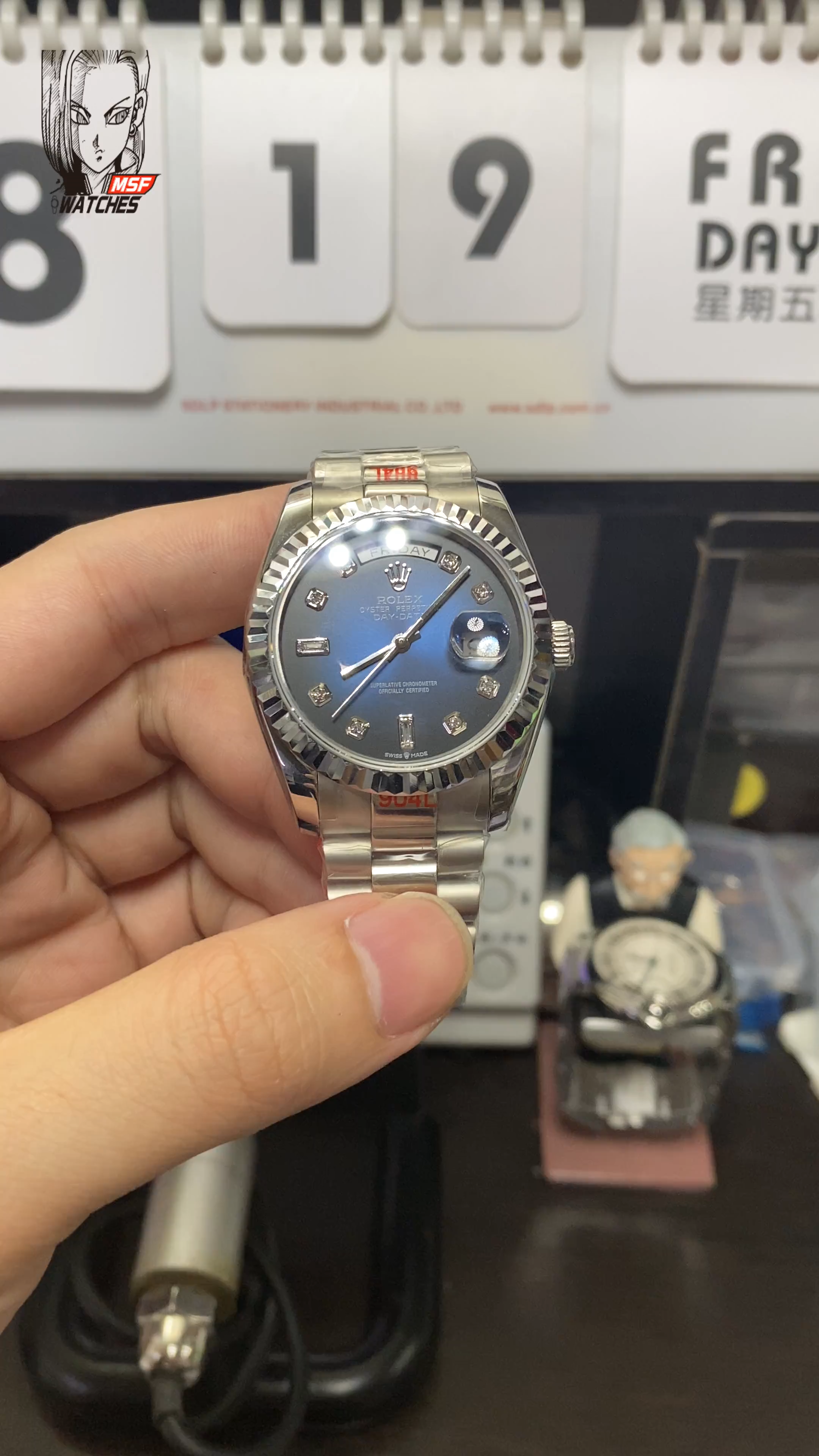 Rolex Day-Date Series m128236-0005, Gradient Blue Dial Diamond Hour Markers, 36mm Size.