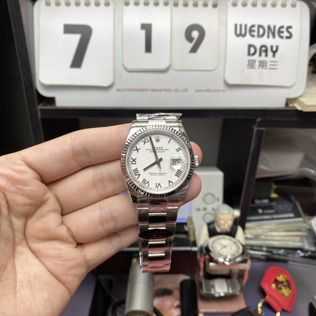 Rolex Datejust series m126234-0026, White Dial Roman Numerals, 36mm Size.