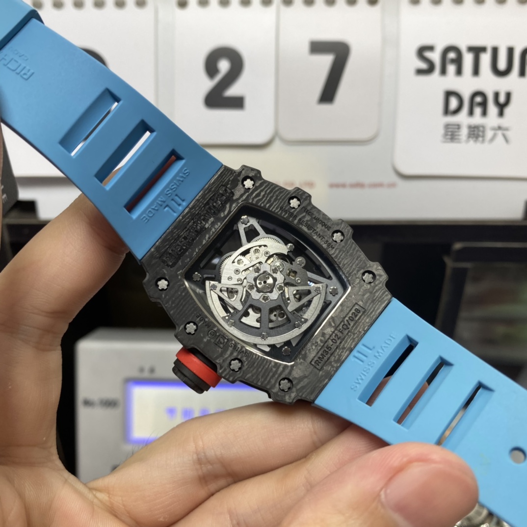 Richard Mille Men's Collection series RM35-02, Carbon Fiber Case, Malaysian Rubber Strap.