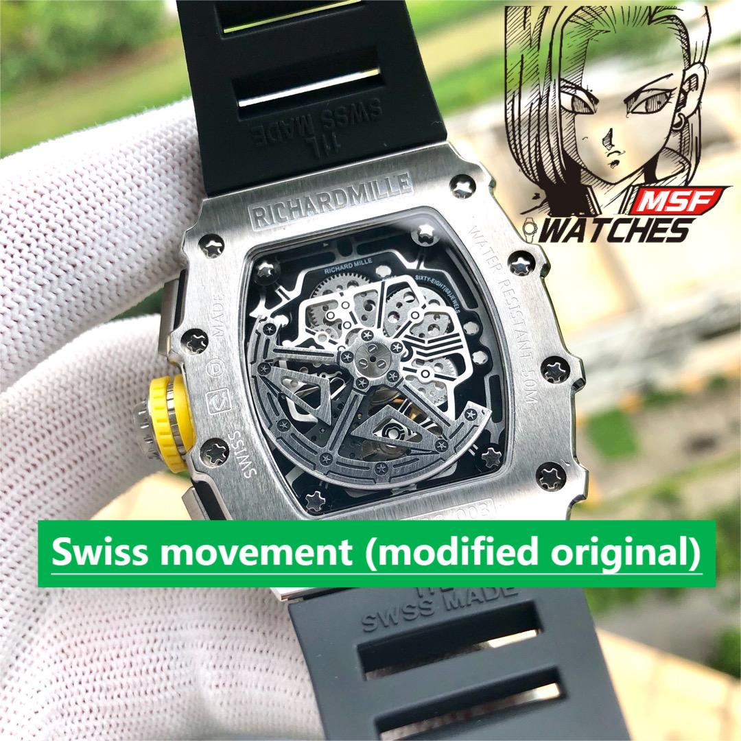 Richard Mille Men's Collection series RM21-02, Carbon Fiber Case, 42.68 x 50.12mm size.