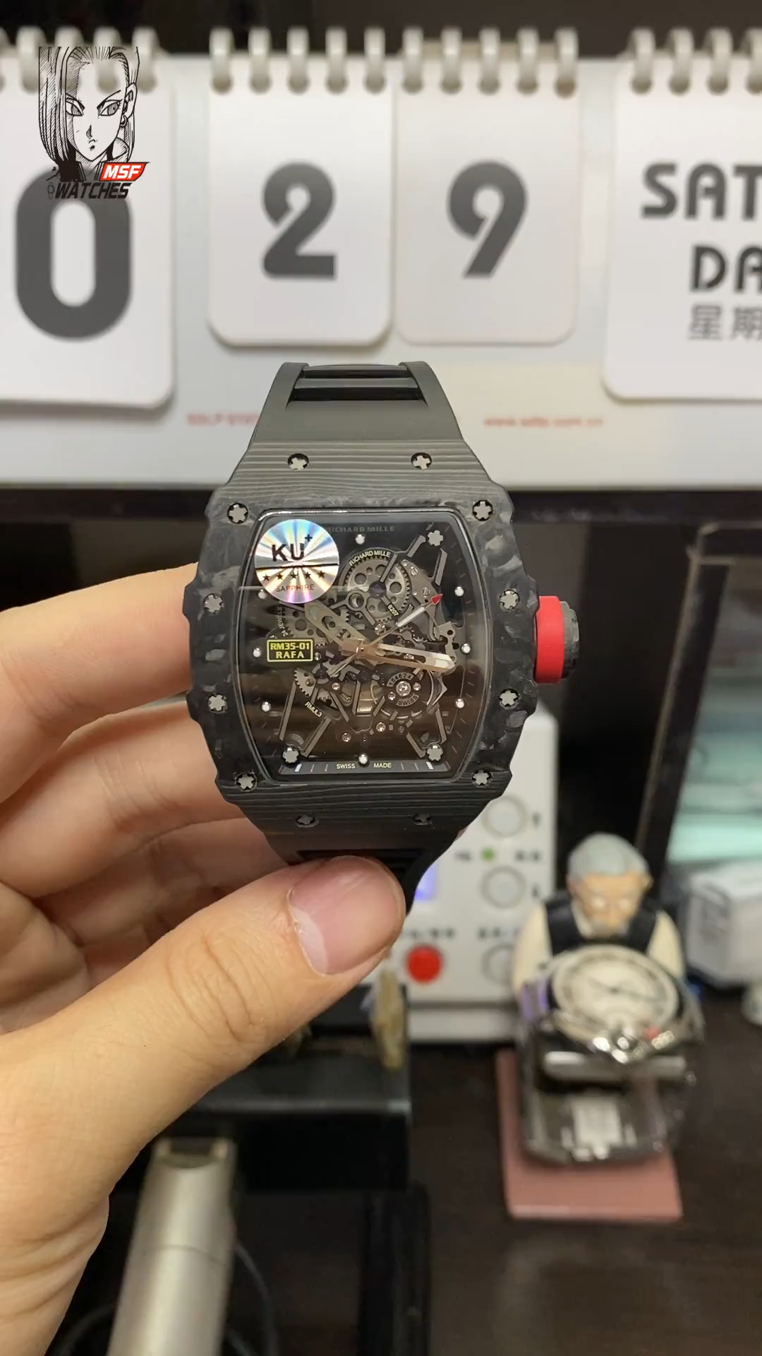 Richard Mille Men's Collection series RM 35-02, Carbon Fiber Case with Fluoroelastomer Strap.