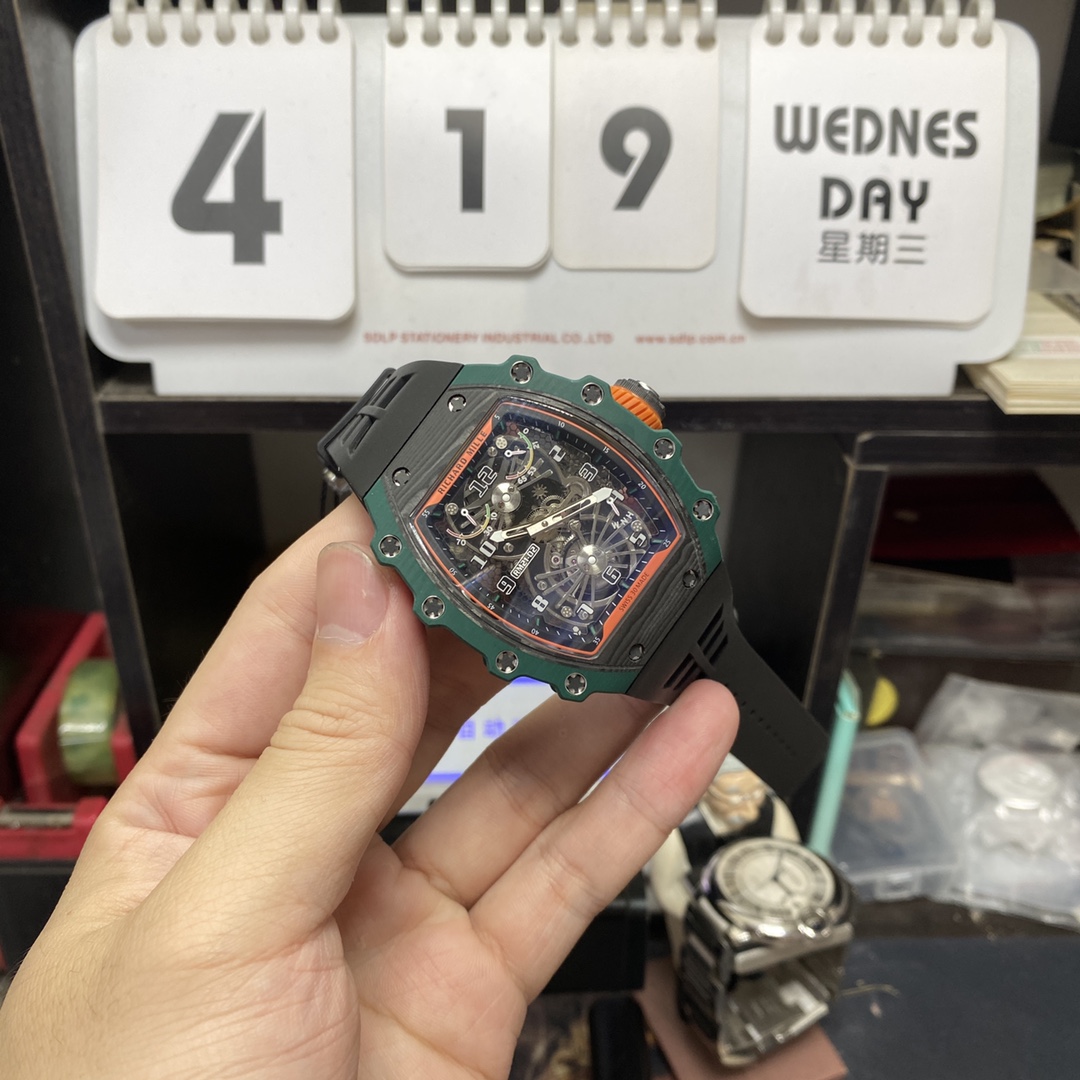 Richard Mille Men's Collection series RM21-02, Carbon Fiber Case, 42.68 x 50.12mm size.