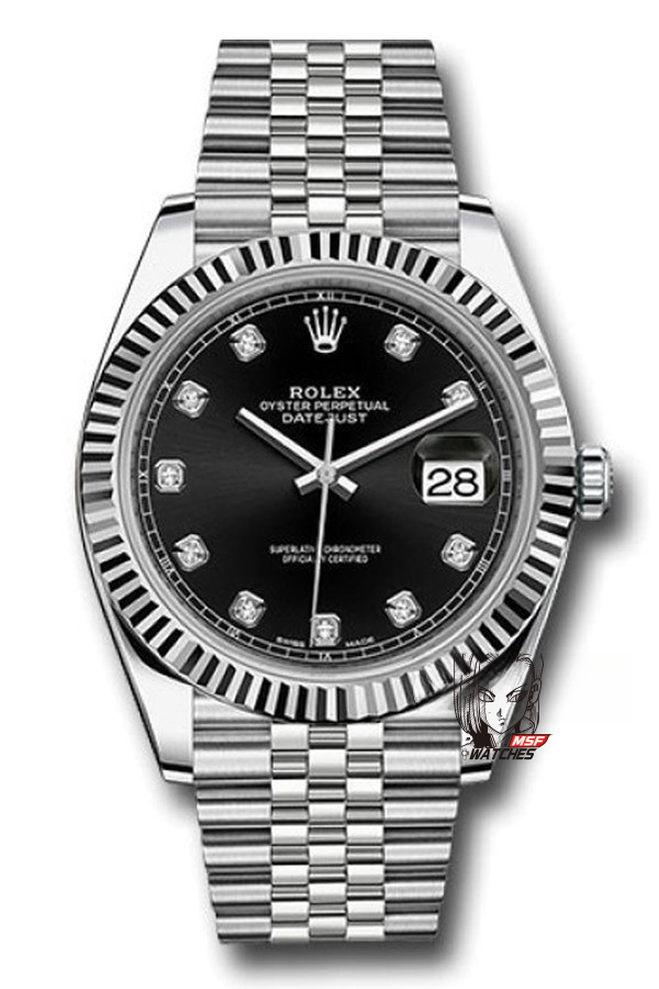 Rolex Datejust series m126334-0012, Black Dial Diamond Markers, 41mm size.