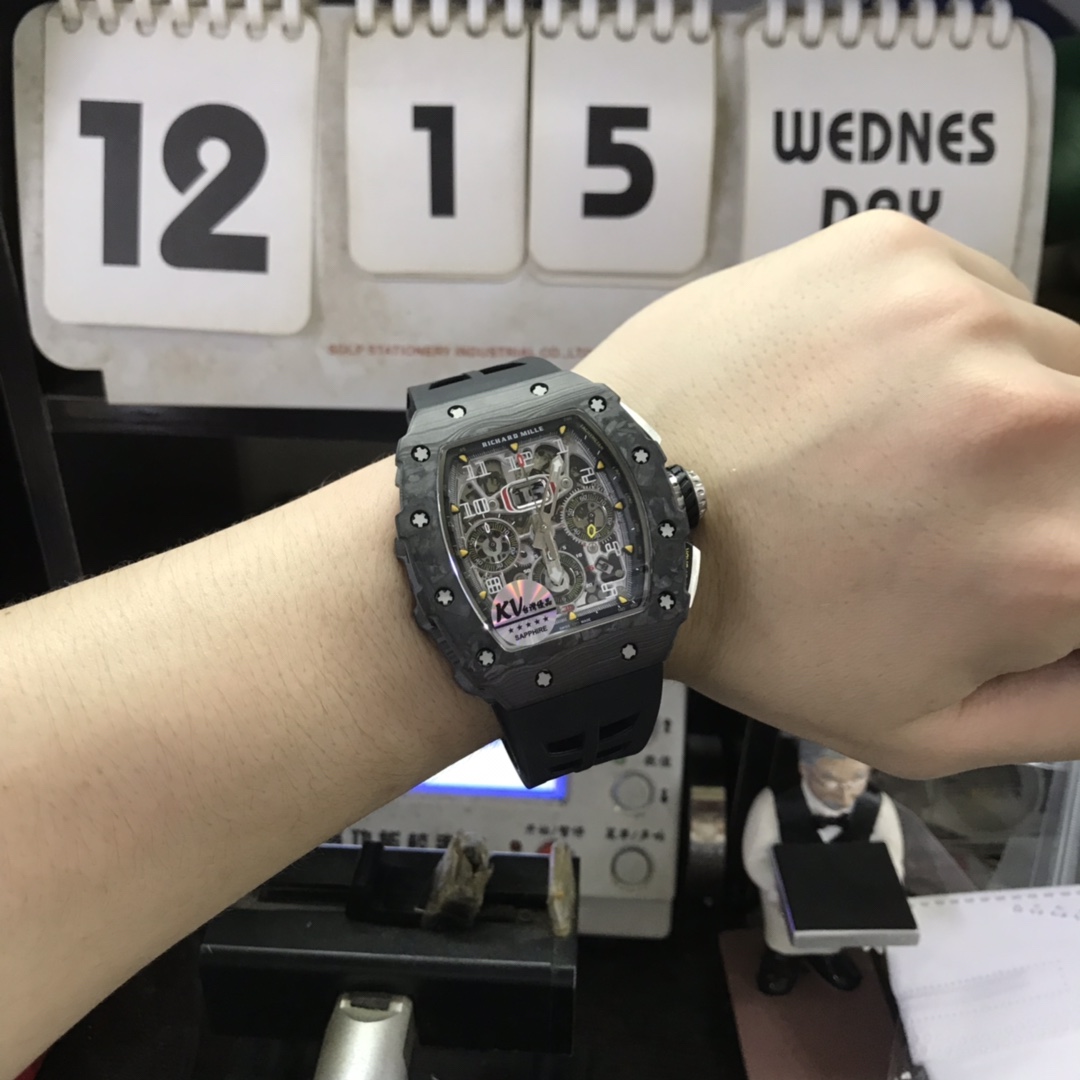 Richard Mille Men's Collection series RM 11-02 SHANGHAI, Black Panda Dial with Carbon Fiber Case, 50×42.70mm size
