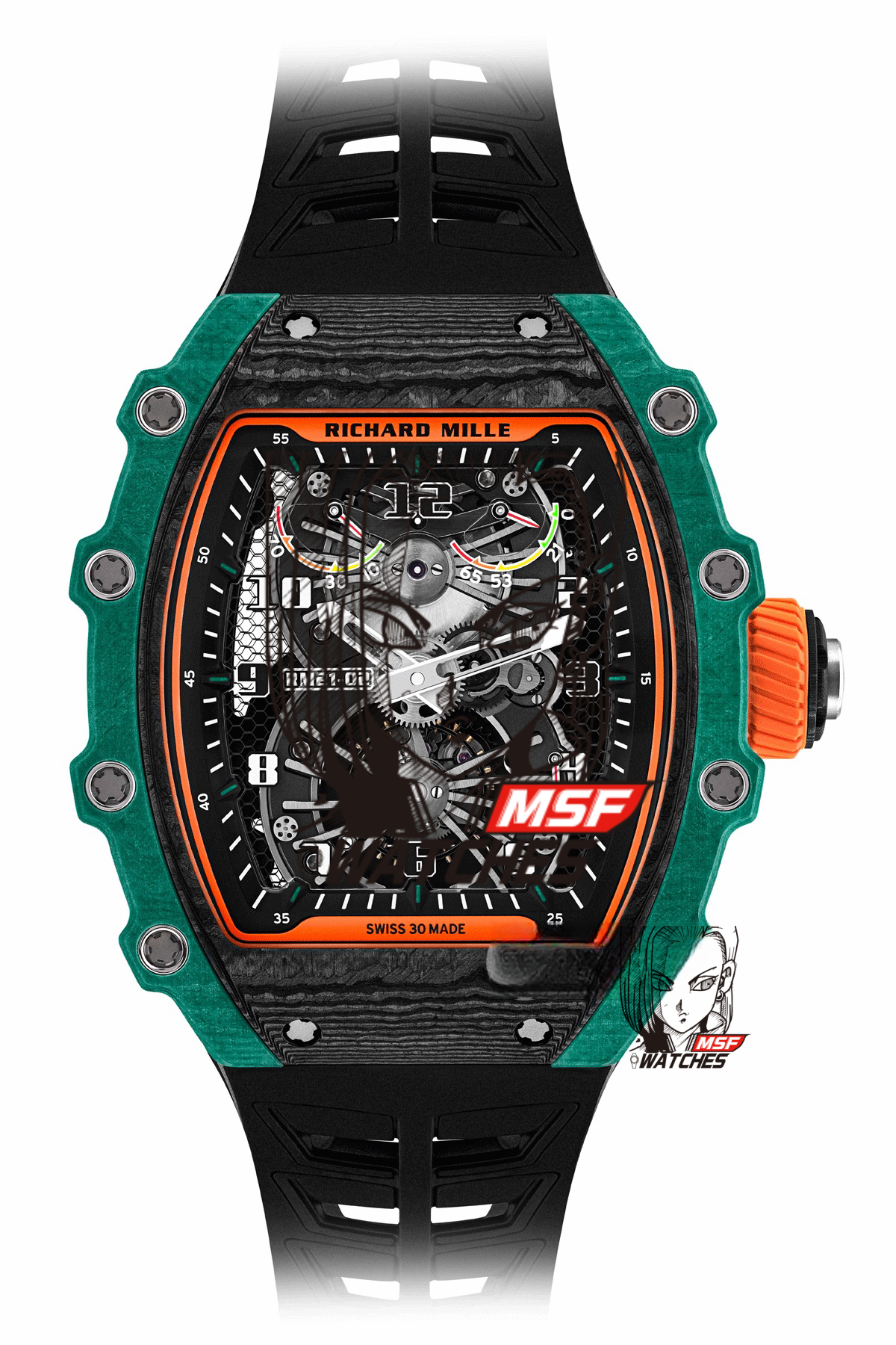 Richard Mille Men's Collection series RM21-02, Carbon Fiber Case, 42.68 x 50.12mm size.