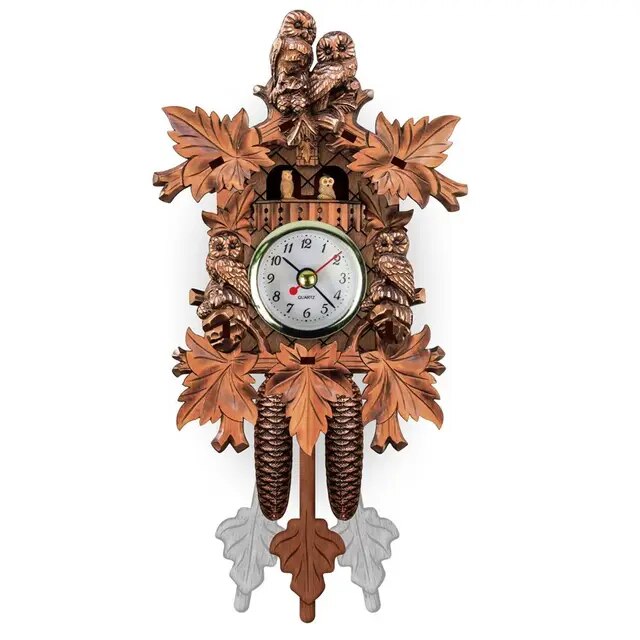 Clock Wall Wooden Wood Pendulum Vintage Clocks Cuckoo Kids Bird Hanging Retro 3D Chiming Decor Forest Silent Decorative Room