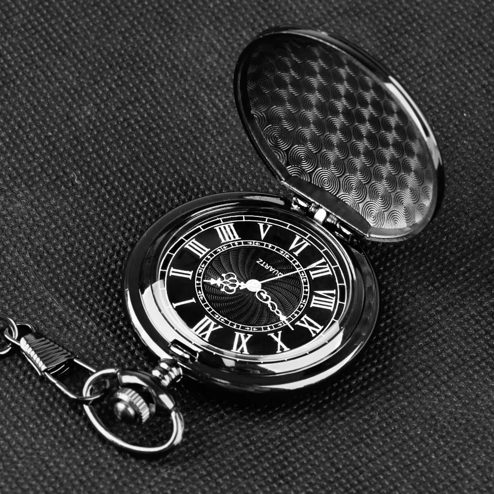 Vintage Roman Digital Pocket Watch Black Mens Women Quartz Necklace Pocket Fob Watches 30cm Waist Hook Chain Gifts CF2021