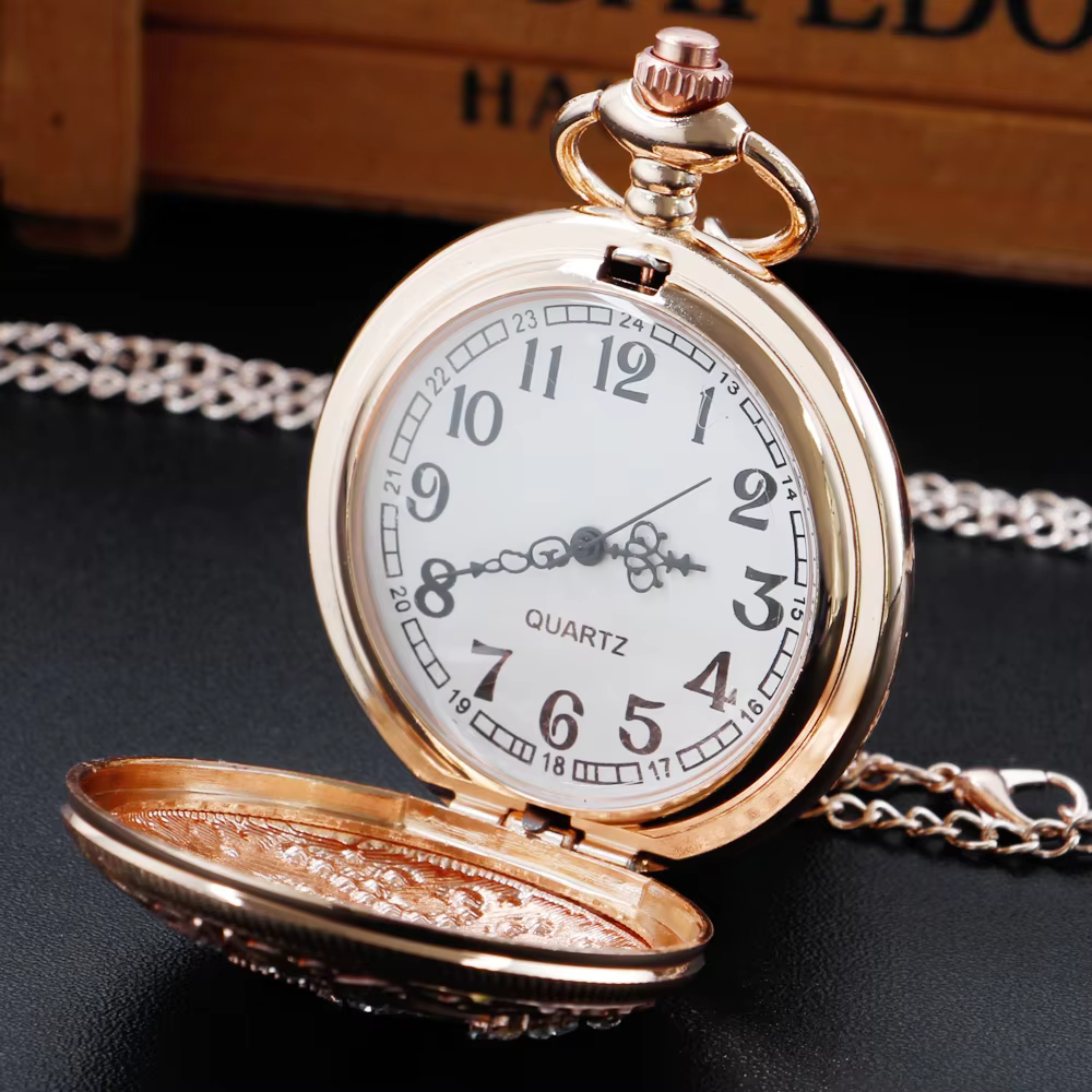 New Luxury Ruby Pocket Watch Necklace Digital Pendant Chain Clock Fashion Sculpture Women's Men's Gift