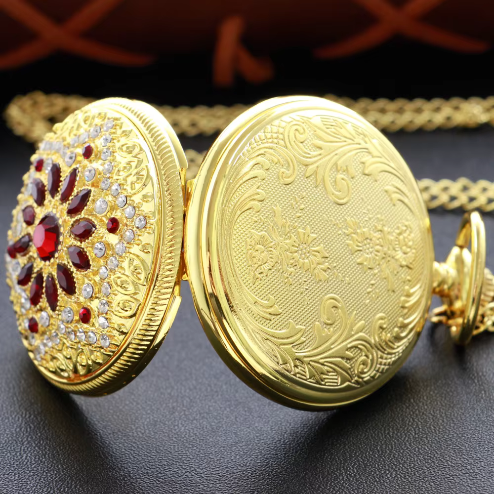 New Gold Pocket Watch for Men and Women Necklace Fob Chain Steampunk Clock Quartz Vintage Pocket Watch Gift