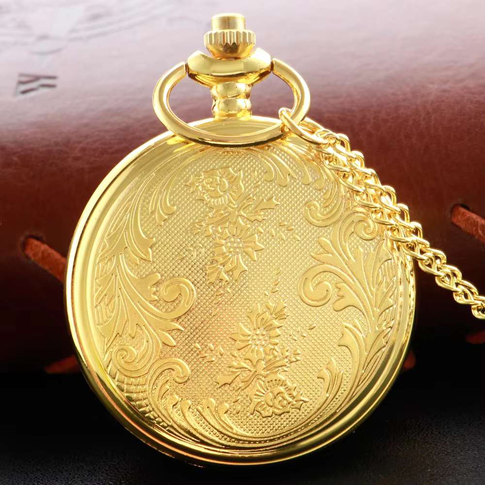 New Gold Pocket Watch for Men and Women Necklace Fob Chain Steampunk Clock Quartz Vintage Pocket Watch Gift