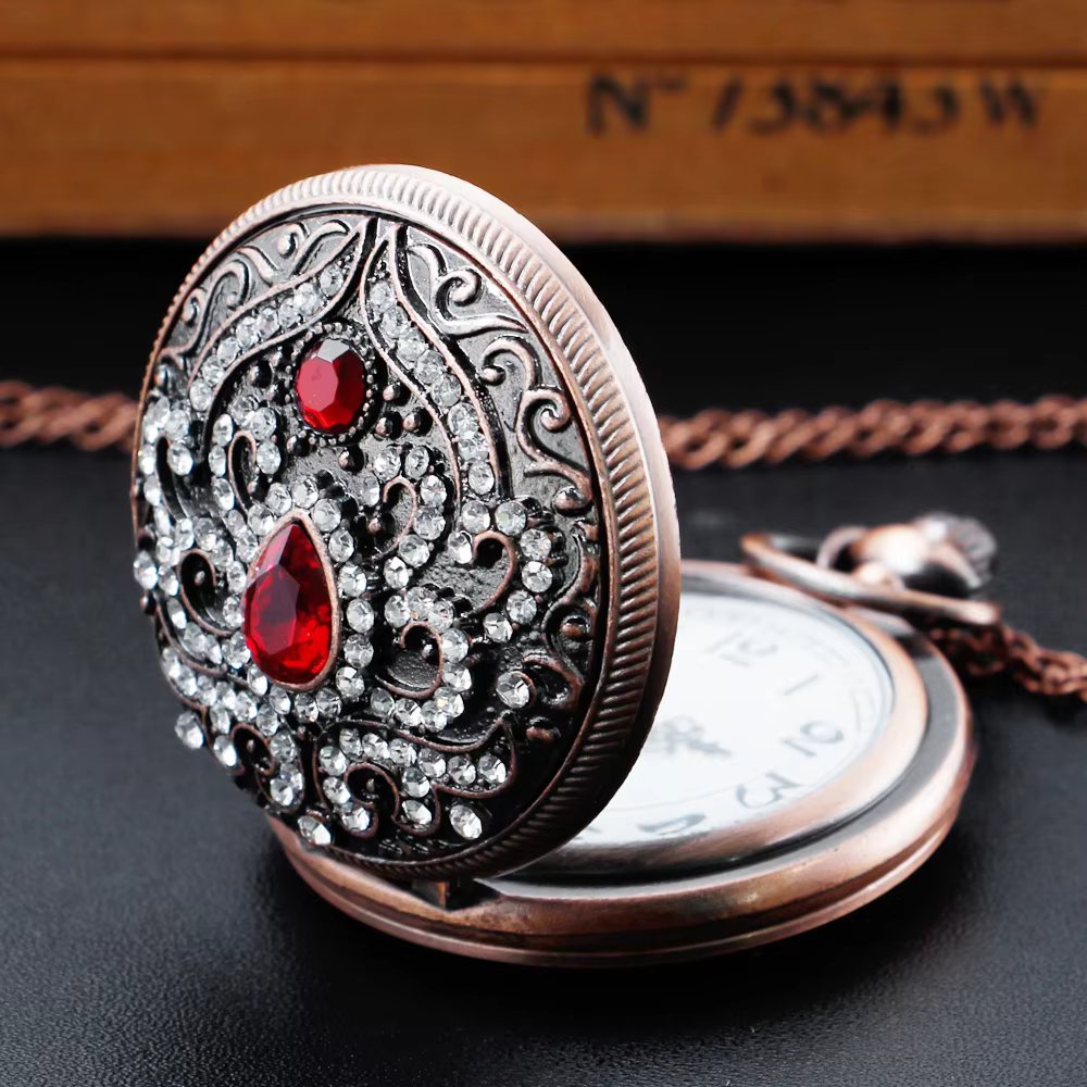Antique Vintage Pocket Watch Personalized Multi Diamond Multi Color Design Necklace Quartz Clock Women's Unisex Gift Souvenir