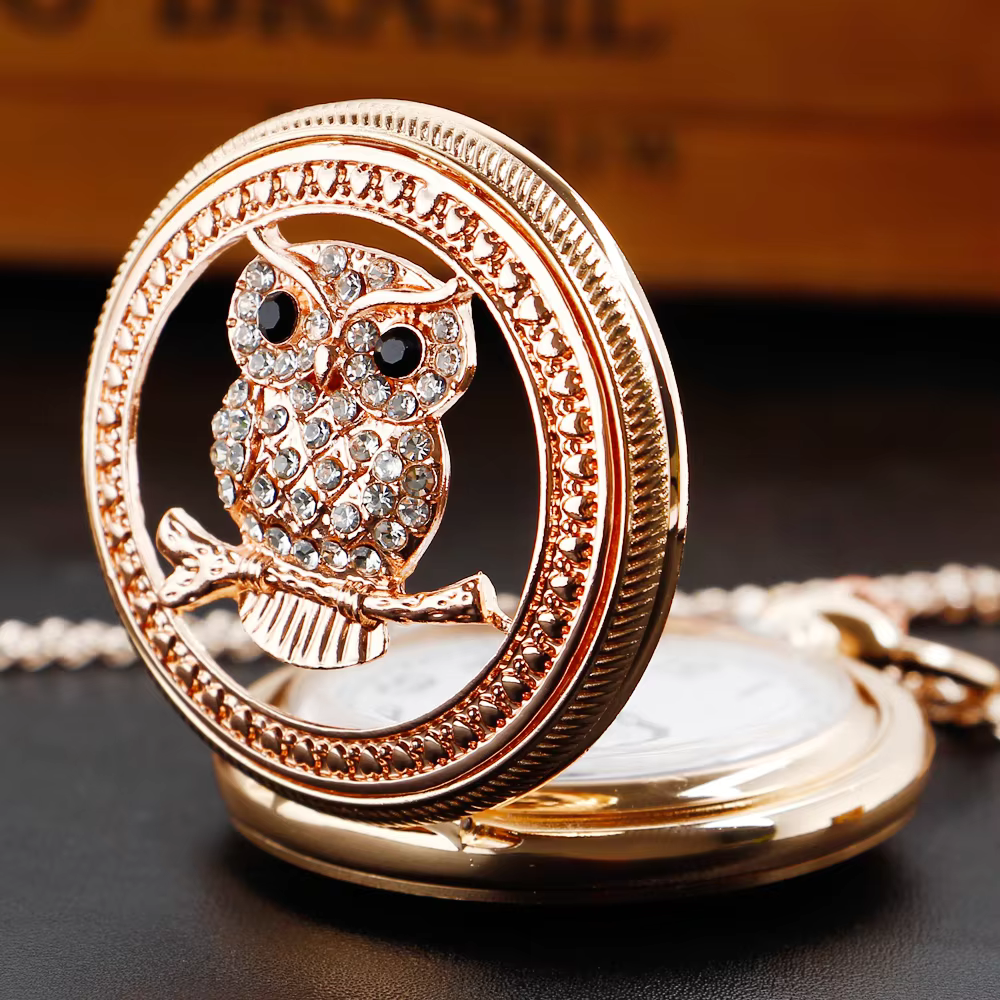 Pocket Watch with Lovely Owl Full Hunter Alloy Quartz Clock with Necklace Fob Chain  Antique Watches for Men Women XH1010