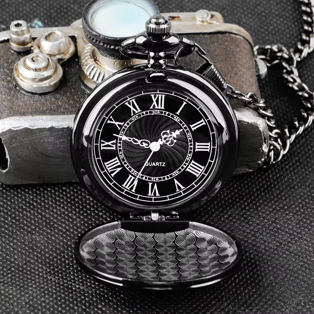Vintage Roman Digital Pocket Watch Black Mens Women Quartz Necklace Pocket Fob Watches 30cm Waist Hook Chain Gifts CF2021