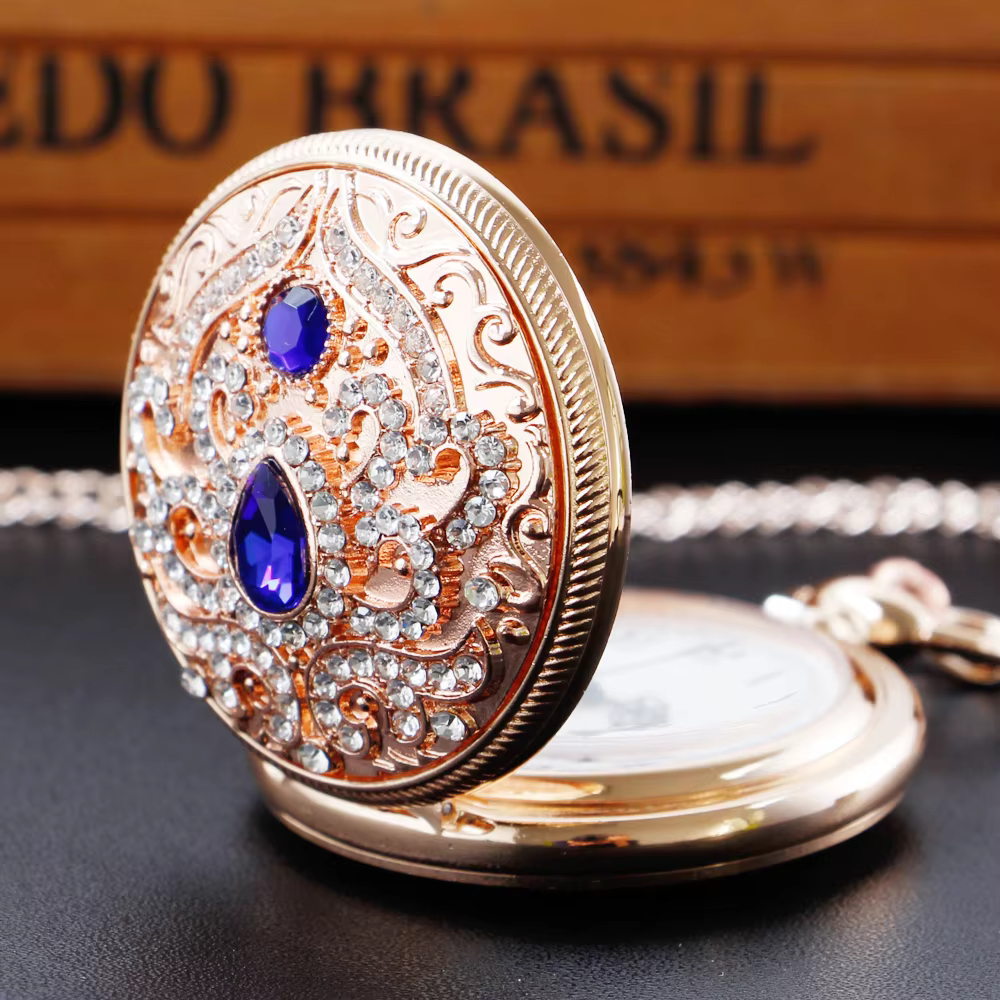 New Luxury Ruby Pocket Watch Necklace Digital Pendant Chain Clock Fashion Sculpture Women's Men's Gift
